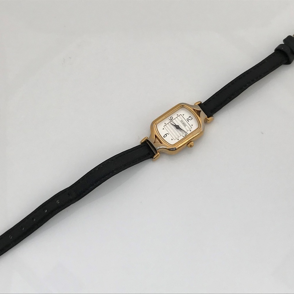 Guess Women Watch Gold Tone Black Leather Band - Picture 2 of 8